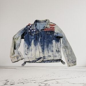 Denim Bomber Jacket with American Flag Design